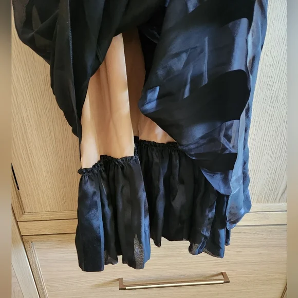 NWT Tufi Duek 100% silk black midi dress sheer striped silk over skin tone liner - Picture 4 of 8